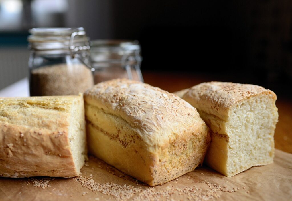 white bread baked food 
